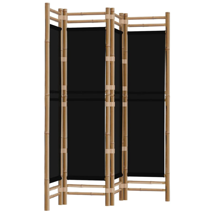 Kamerscherm 4-Panelen Inklapbaar 60 Cm Bamboe En Canvas 160 x 180 cm Zwart