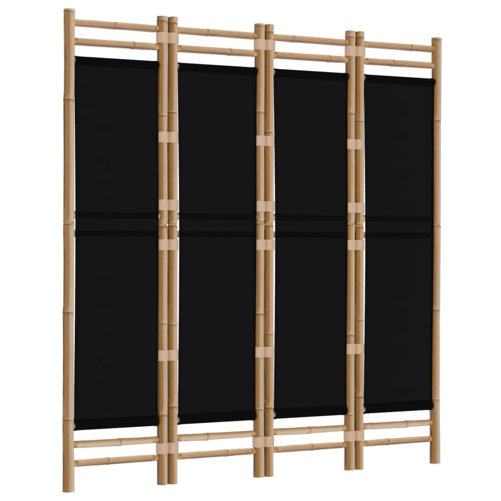 Kamerscherm 4-Panelen Inklapbaar 60 Cm Bamboe En Canvas 160 x 180 cm Zwart