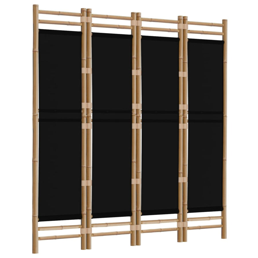 Kamerscherm 4-Panelen Inklapbaar 60 Cm Bamboe En Canvas 160 x 180 cm Zwart