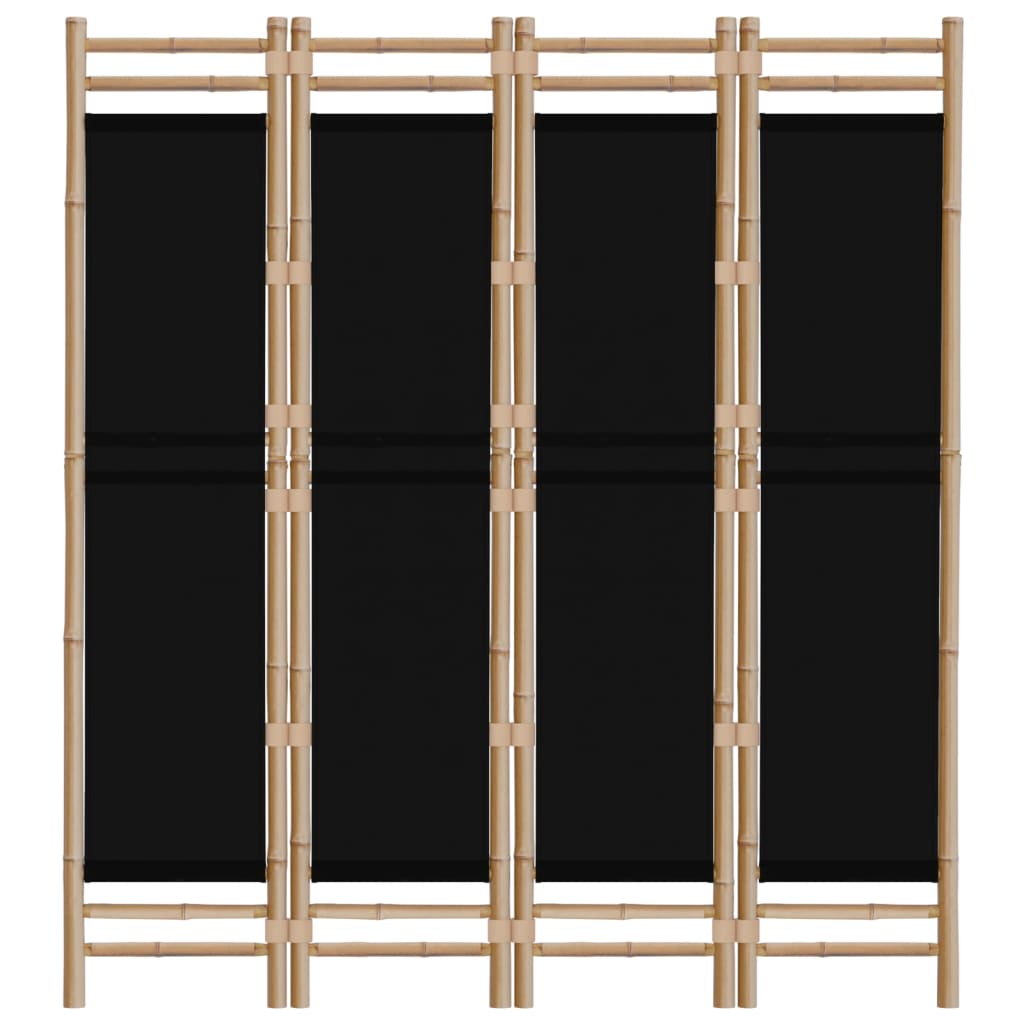 Kamerscherm 4-Panelen Inklapbaar 60 Cm Bamboe En Canvas 160 x 180 cm Zwart
