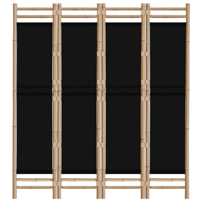 Kamerscherm 4-Panelen Inklapbaar 60 Cm Bamboe En Canvas 160 x 180 cm Zwart