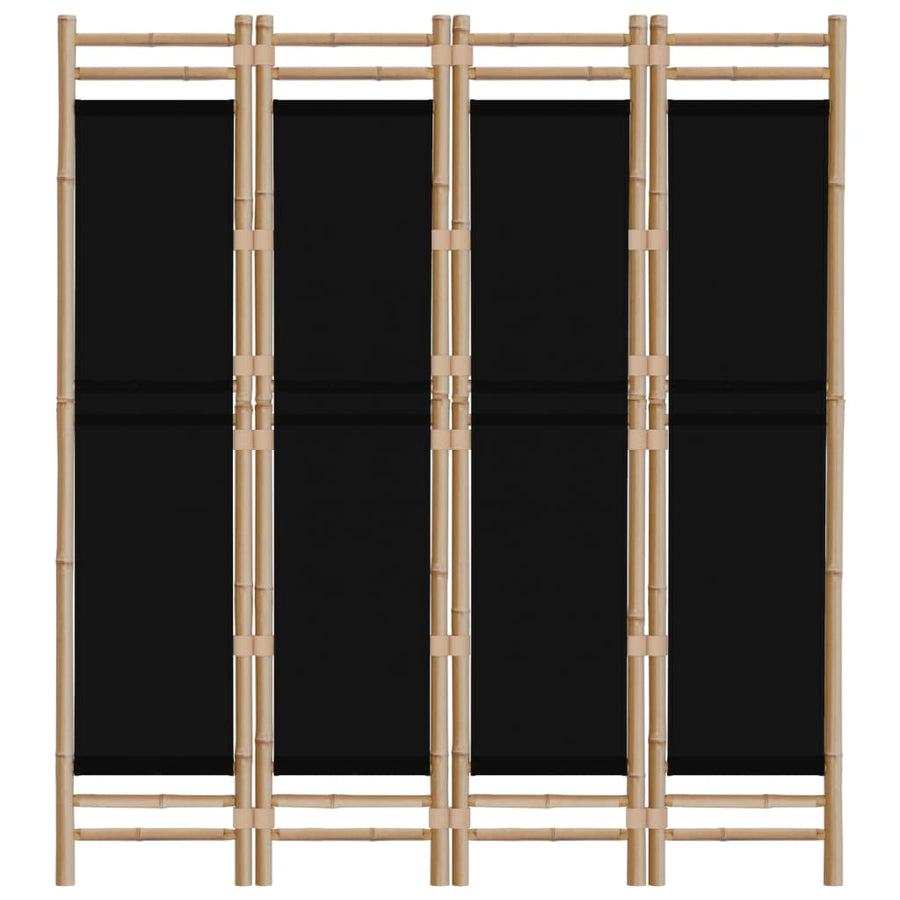 Kamerscherm 4-Panelen Inklapbaar 60 Cm Bamboe En Canvas 160 x 180 cm Zwart