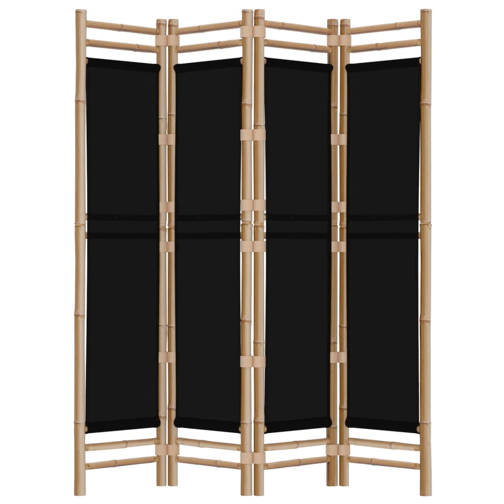 Kamerscherm 4-Panelen Inklapbaar 60 Cm Bamboe En Canvas 160 x 180 cm Zwart