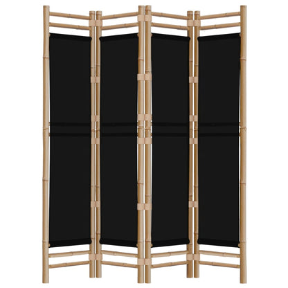 Kamerscherm 4-Panelen Inklapbaar 60 Cm Bamboe En Canvas 160 x 180 cm Zwart