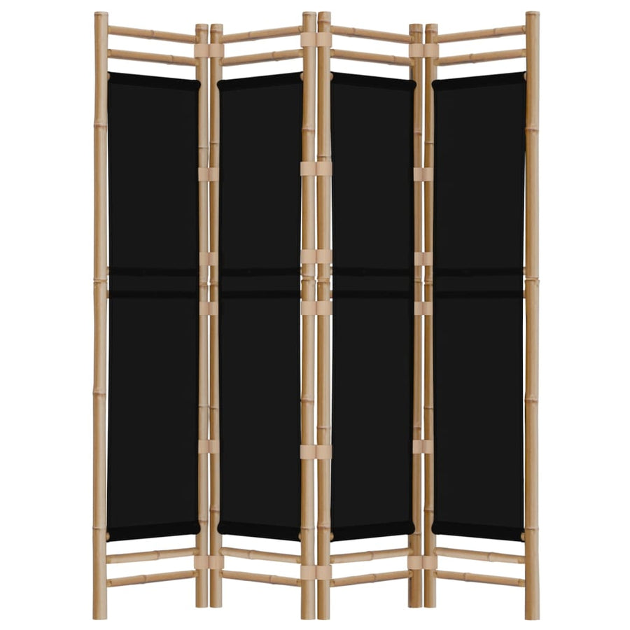 Kamerscherm 4-Panelen Inklapbaar 60 Cm Bamboe En Canvas 160 x 180 cm Zwart