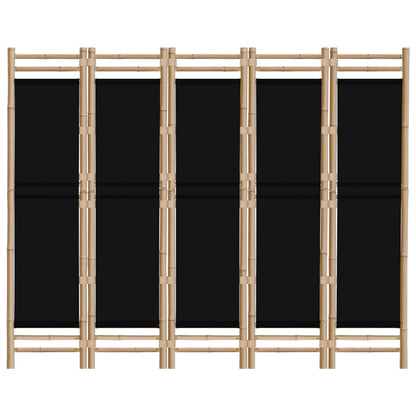 Kamerscherm 5-Panelen Inklapbaar 200 Cm Bamboe En Canvas 200 x 180 cm Zwart