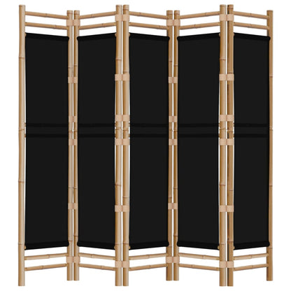 Kamerscherm 5-Panelen Inklapbaar 200 Cm Bamboe En Canvas 200 x 180 cm Zwart