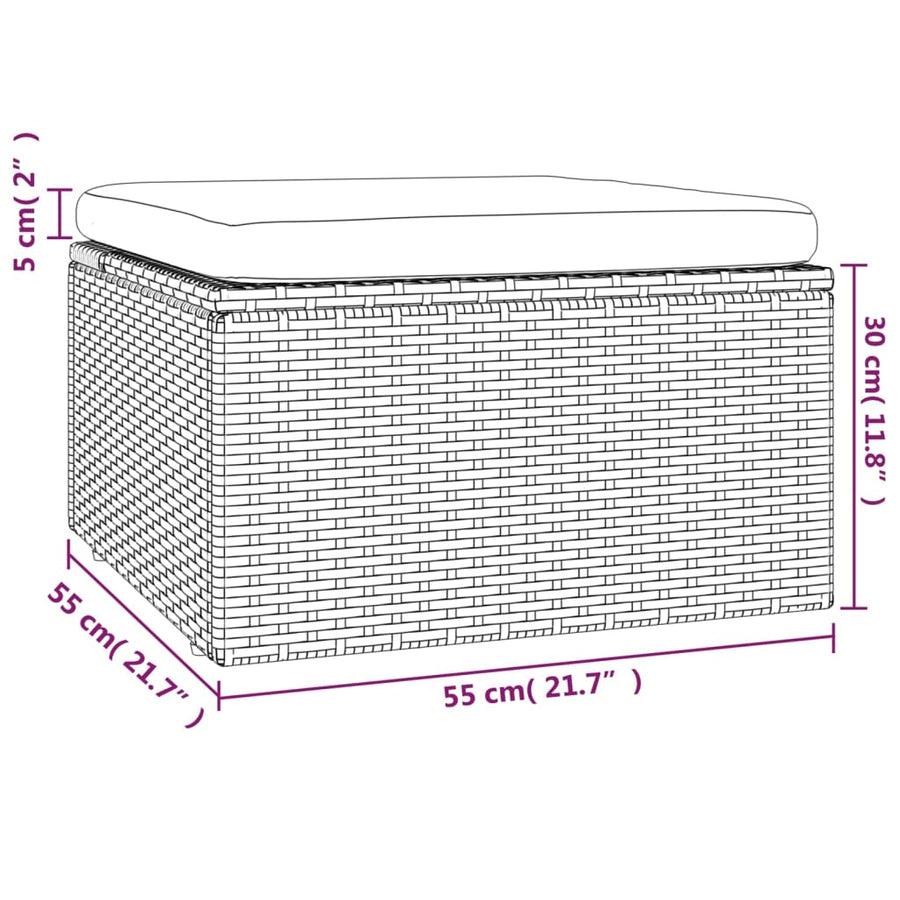 Voetensteun Met Kussen 55X55X30 Cm Poly Rattan Grijs