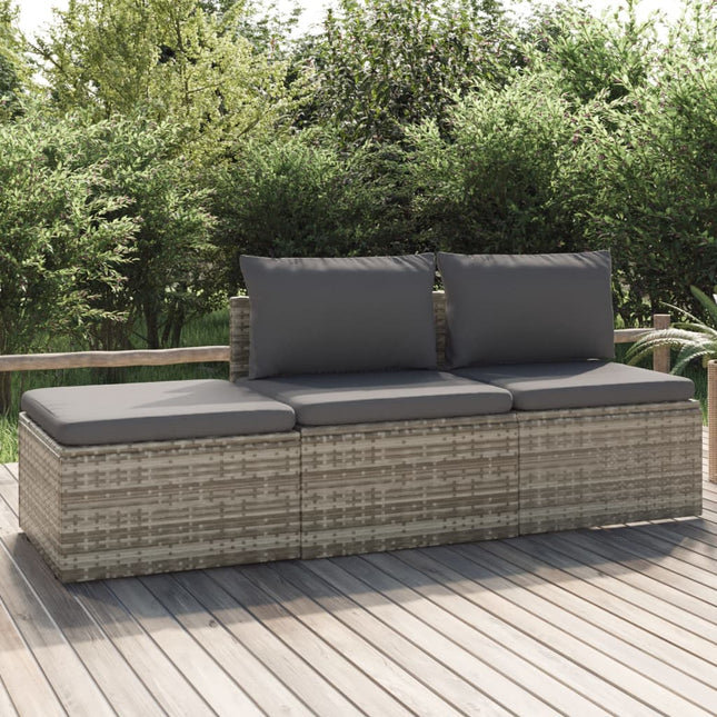 3-delige Loungeset met kussens poly rattan grijs 1