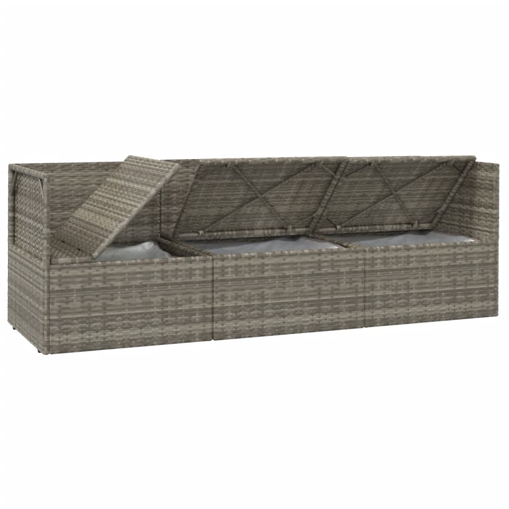 3-delige Loungeset met kussens poly rattan grijs
