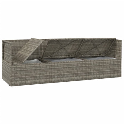 3-delige Loungeset met kussens poly rattan grijs