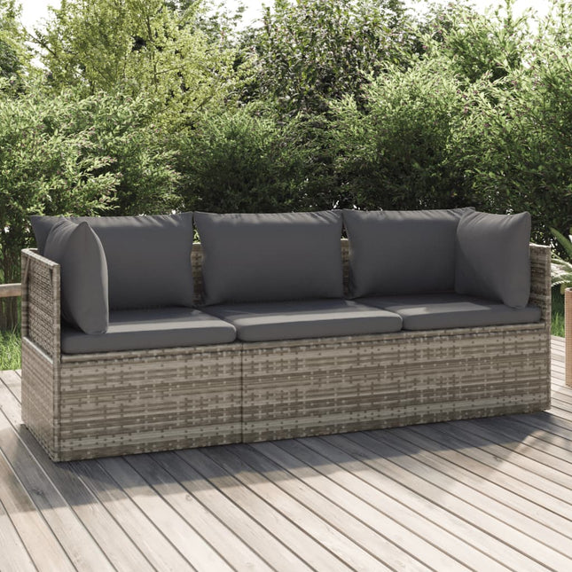 3-Delige Loungeset Met Kussens Poly Rattan Grijs 1 2x hoek + midden