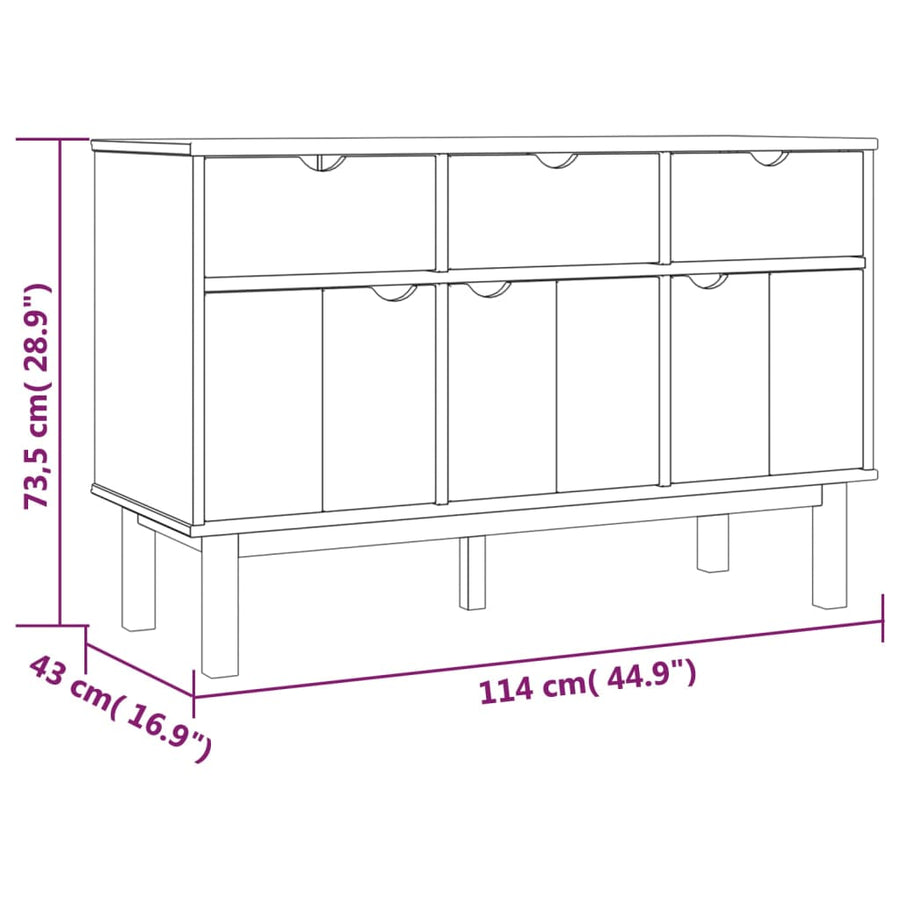 Dressoir Otta 114X43X73,5 Cm Massief Grenenhout Bruin en grijs