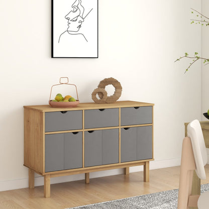 Dressoir Otta 114X43X73,5 Cm Massief Grenenhout Bruin en grijs