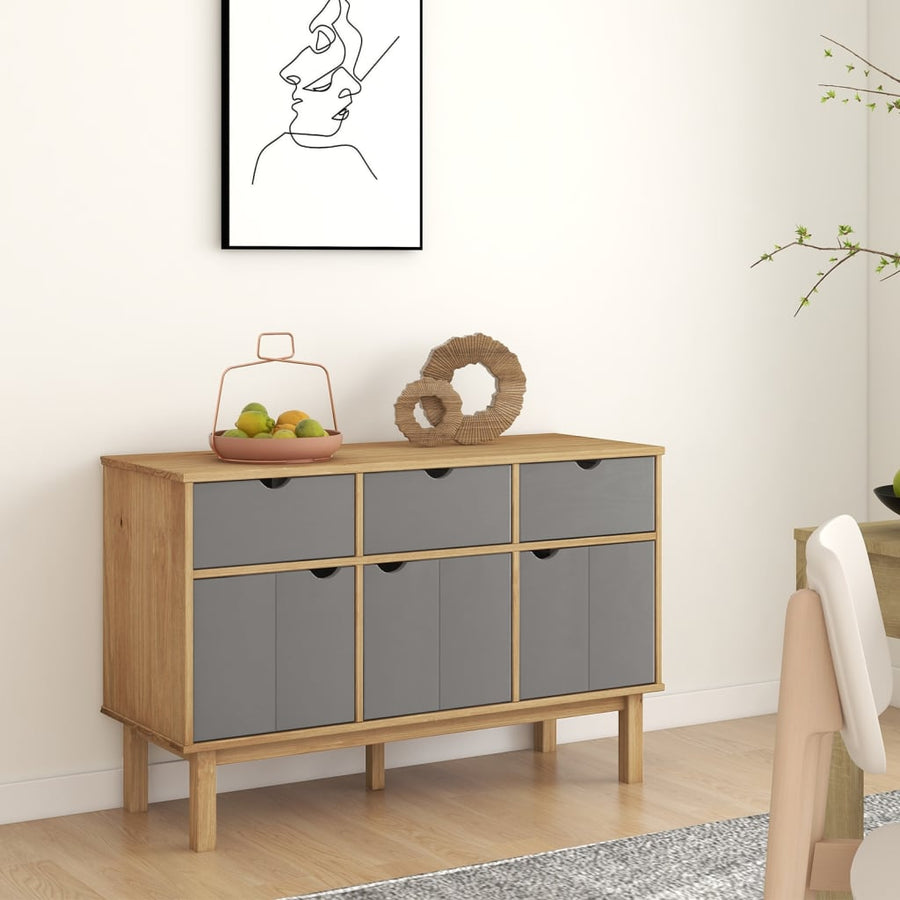 Dressoir Otta 114X43X73,5 Cm Massief Grenenhout Bruin en grijs