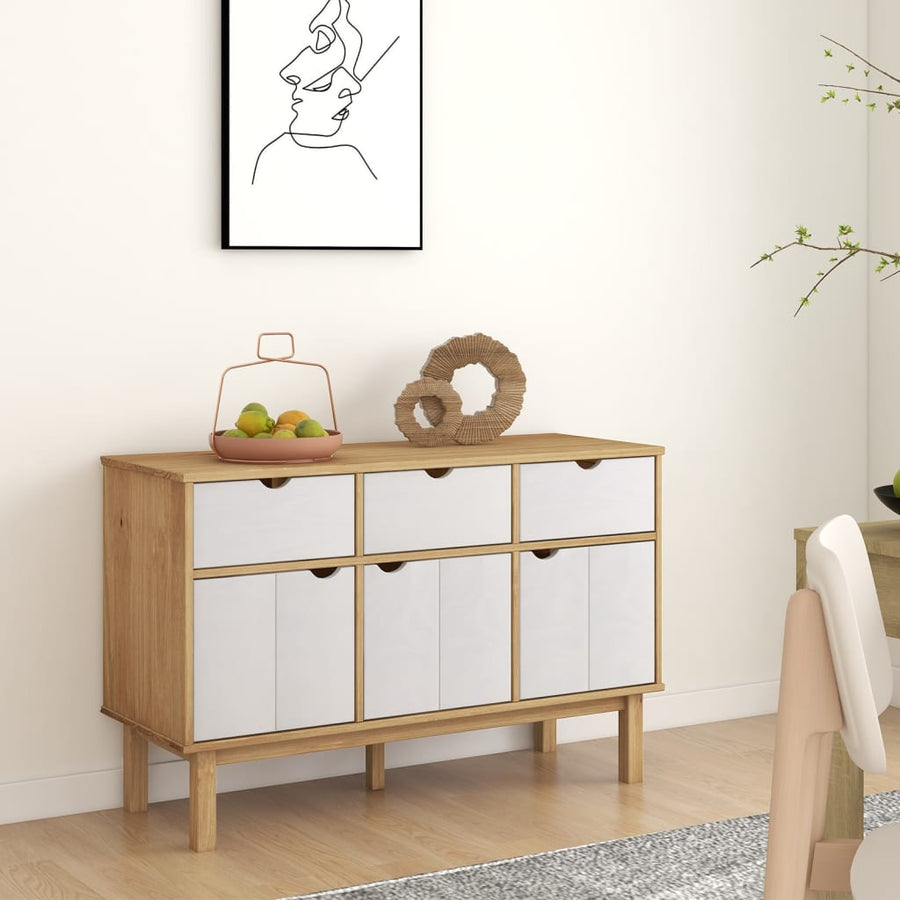 Dressoir Otta 114X43X73,5 Cm Massief Grenenhout Bruin en wit