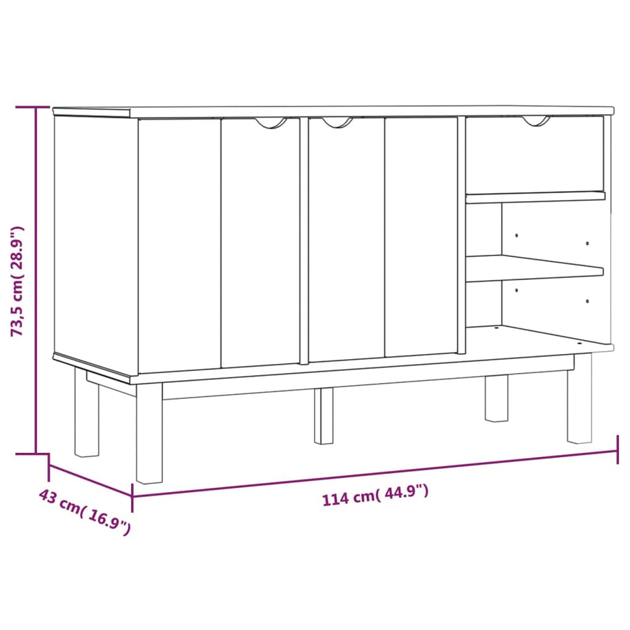 Dressoir Otta 114X43X73,5 Cm Massief Grenenhout Bruin en wit