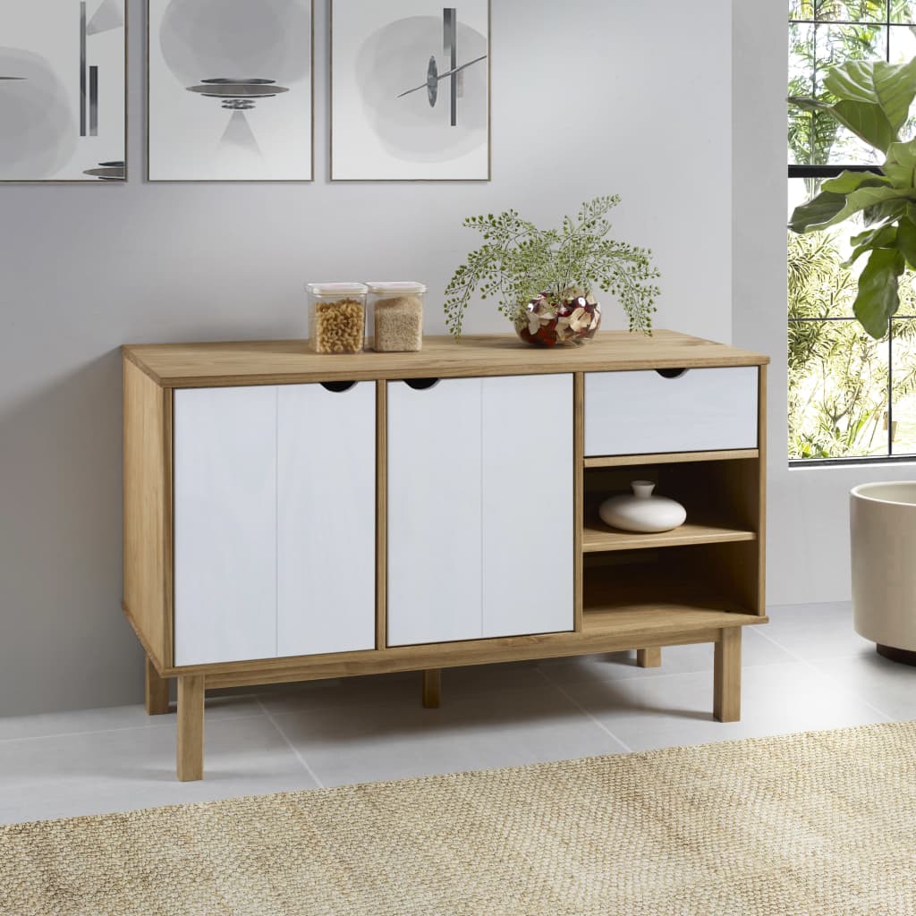 Dressoir Otta 114X43X73,5 Cm Massief Grenenhout Bruin en wit