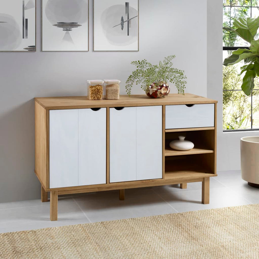 Dressoir Otta 114X43X73,5 Cm Massief Grenenhout Bruin en wit
