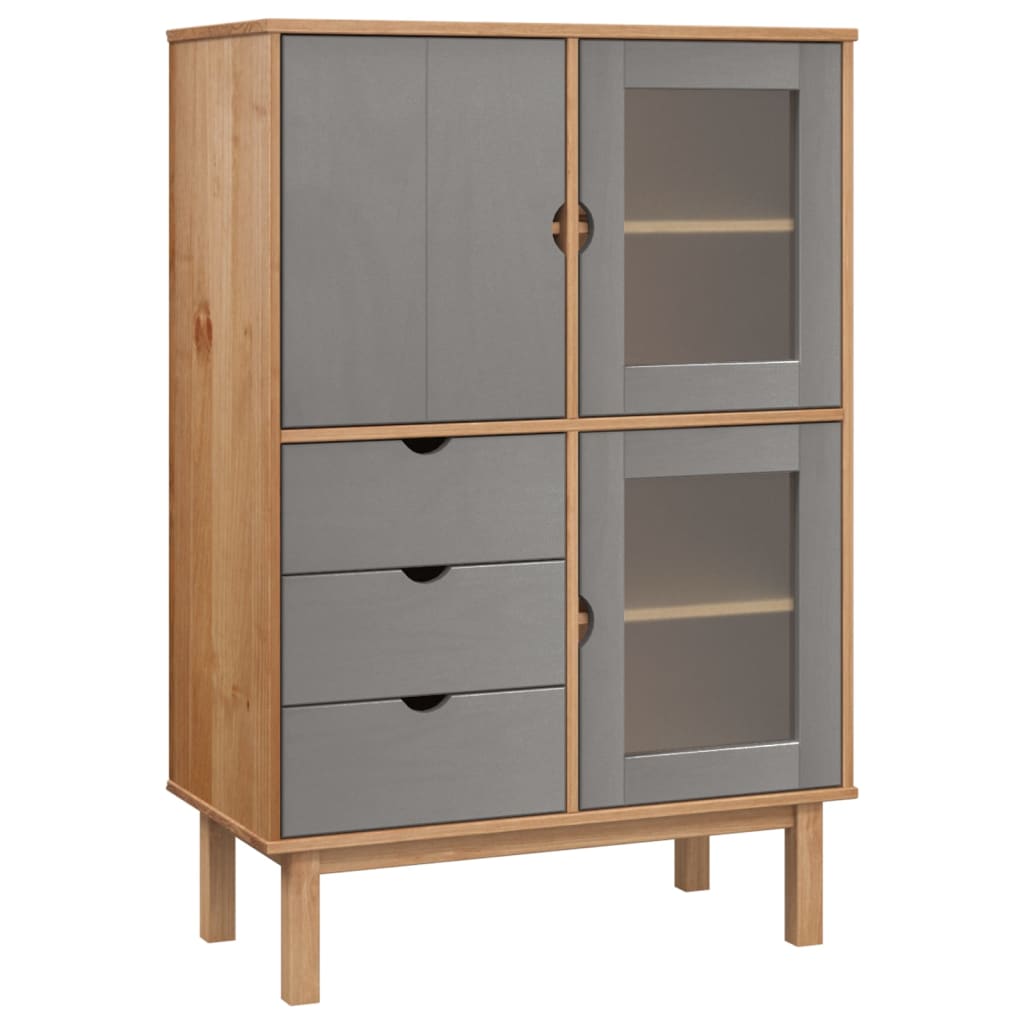 Hoge Kast Otta 85X43X125 Cm Massief Grenenhout Bruin en grijs