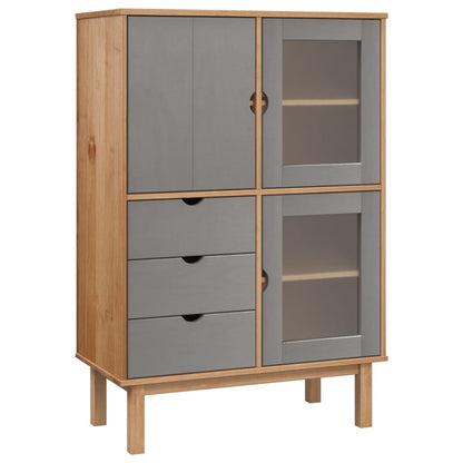 Hoge Kast Otta 85X43X125 Cm Massief Grenenhout Bruin en grijs