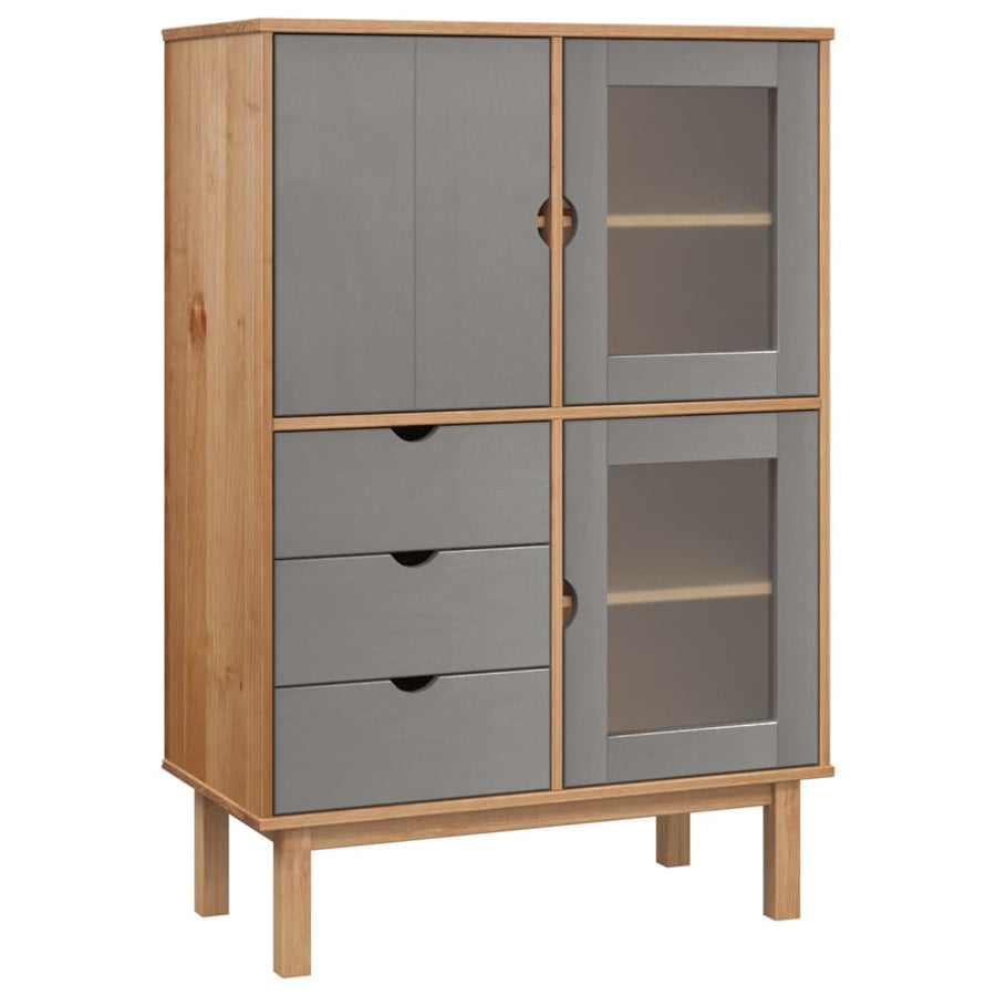 Hoge Kast Otta 85X43X125 Cm Massief Grenenhout Bruin en grijs