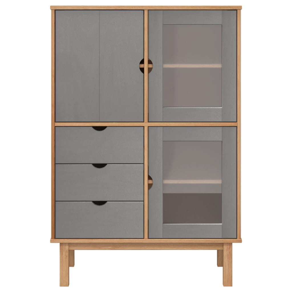 Hoge Kast Otta 85X43X125 Cm Massief Grenenhout Bruin en grijs
