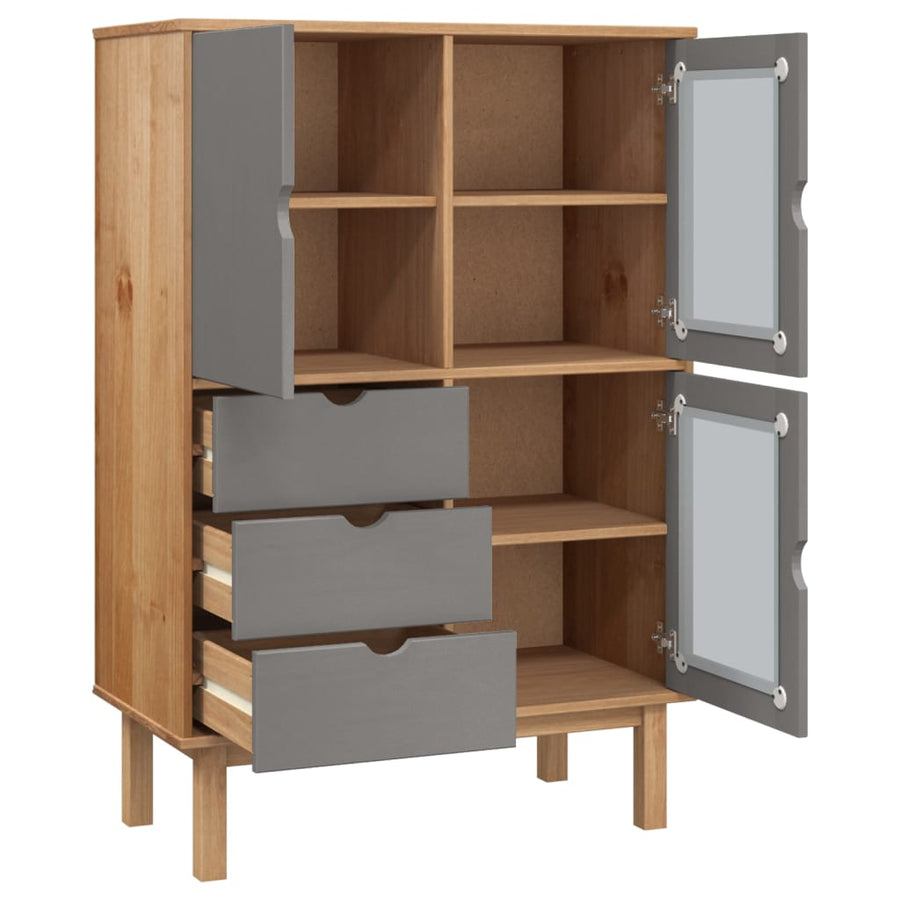 Hoge Kast Otta 85X43X125 Cm Massief Grenenhout Bruin en grijs