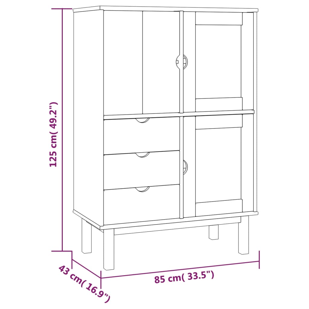 Hoge Kast Otta 85X43X125 Cm Massief Grenenhout Bruin en grijs