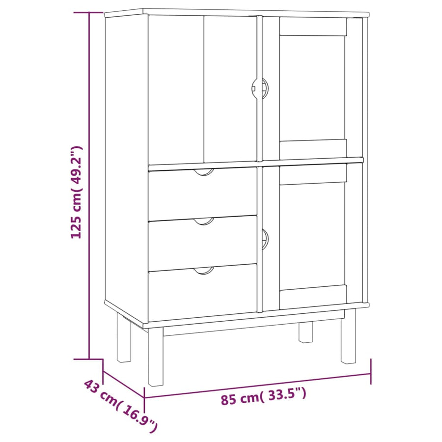 Hoge Kast Otta 85X43X125 Cm Massief Grenenhout Bruin en grijs
