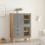 Hoge kast 85x43x125 cm massief grenenhout bruin grijs