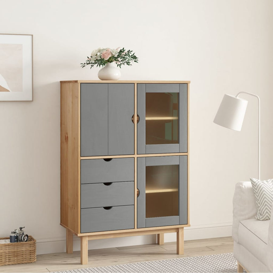 Hoge Kast Otta 85X43X125 Cm Massief Grenenhout Bruin en grijs