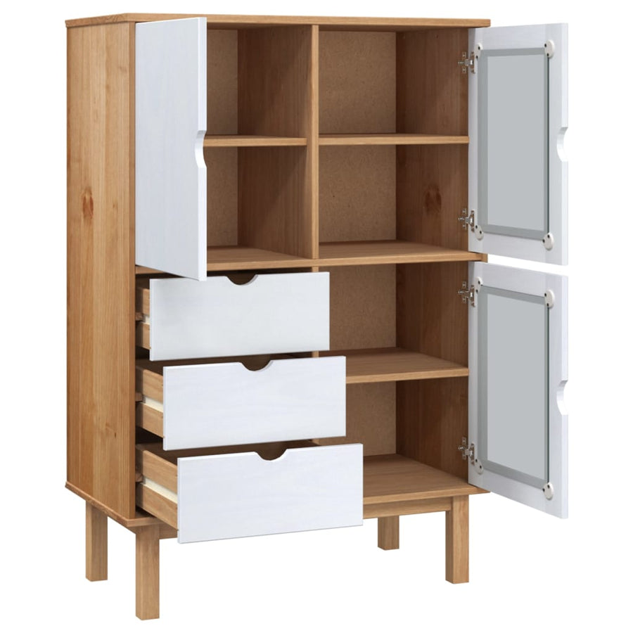 Hoge Kast Otta 85X43X125 Cm Massief Grenenhout Bruin En Wit