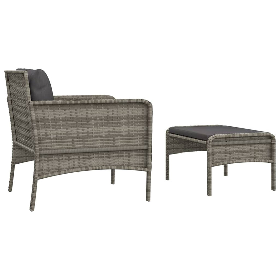 2-Delige Loungeset Met Kussens Poly Rattan Grijs