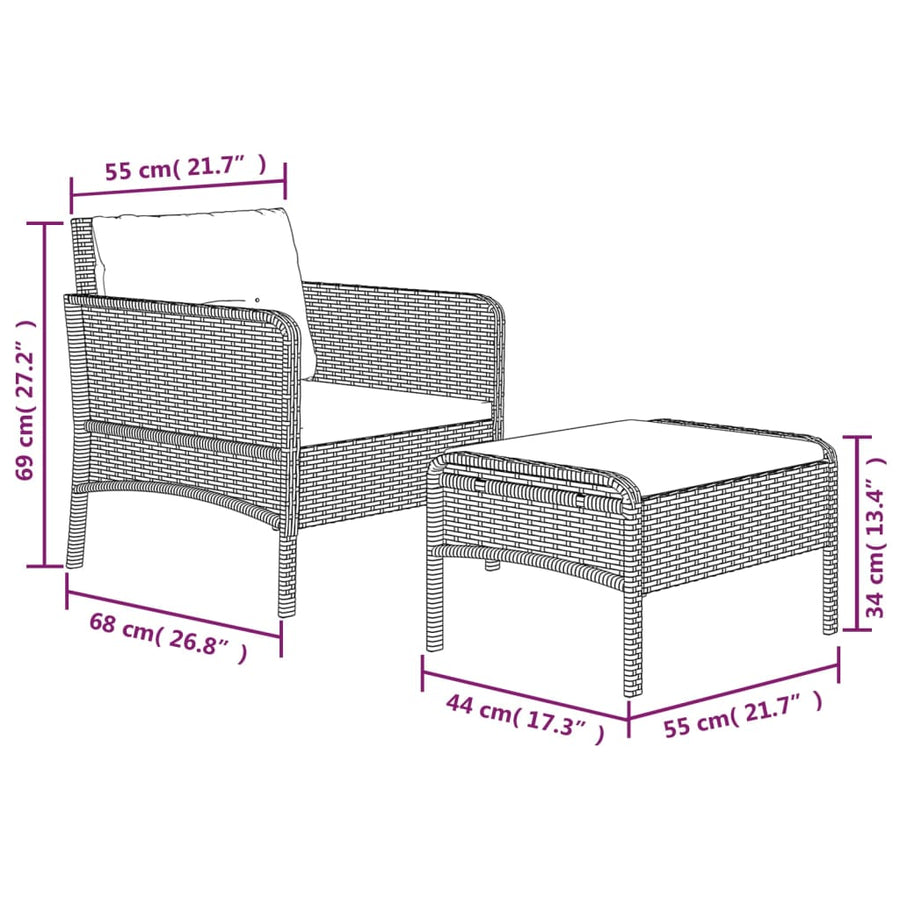 2-Delige Loungeset Met Kussens Poly Rattan Grijs