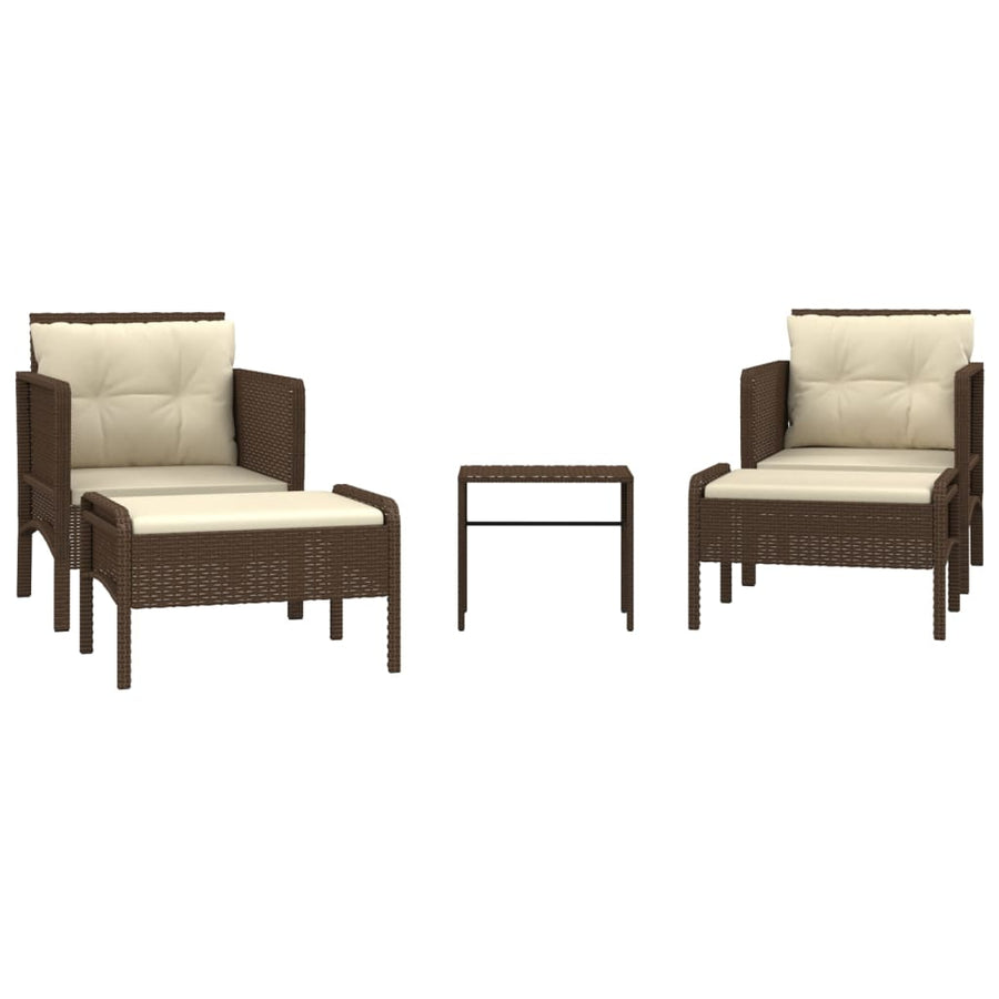 5-Delige Loungeset Met Kussens Poly Rattan Bruin