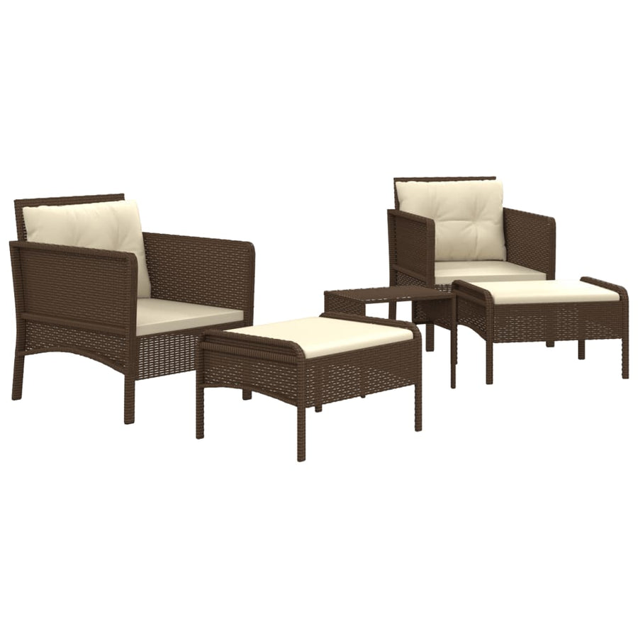 5-Delige Loungeset Met Kussens Poly Rattan Bruin
