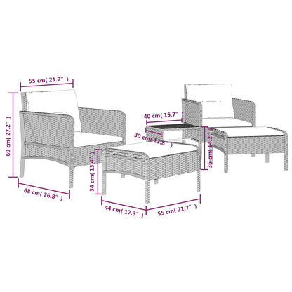 5-Delige Loungeset Met Kussens Poly Rattan Bruin