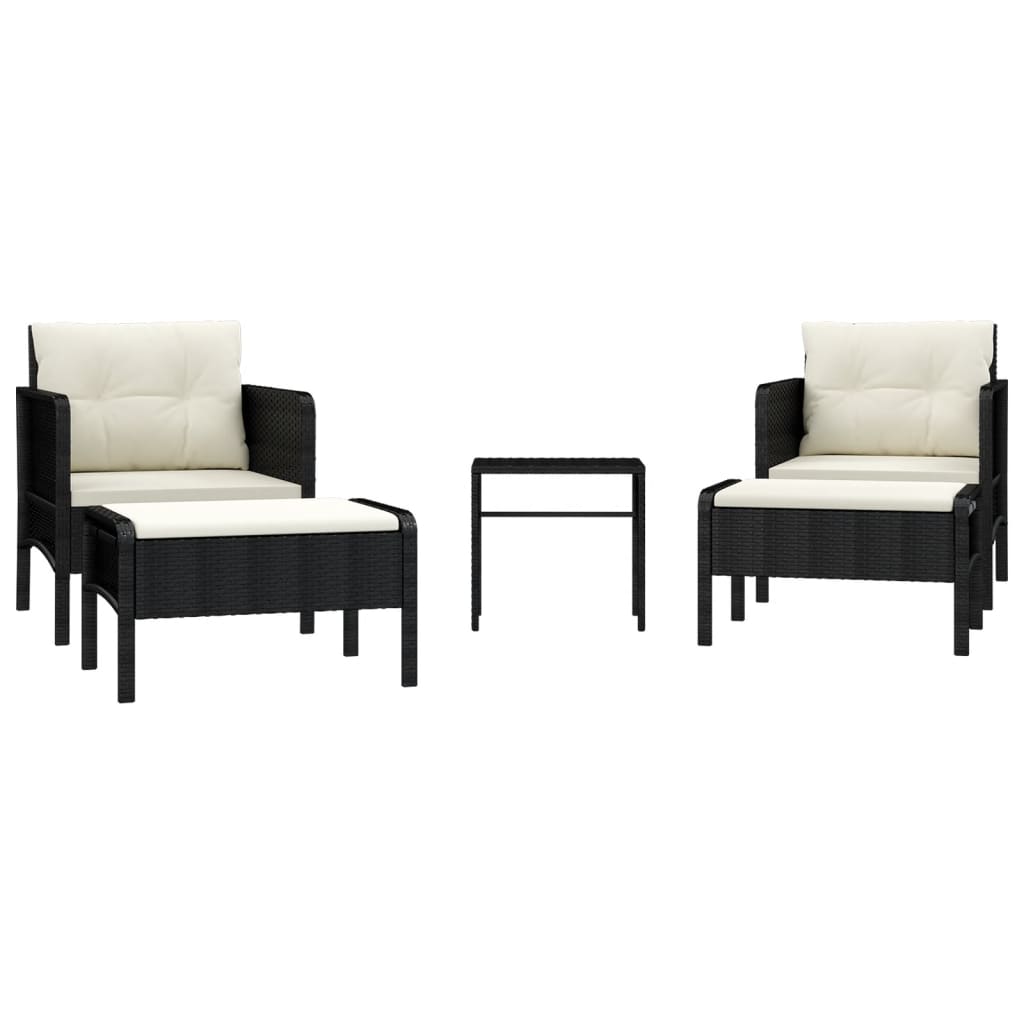 5-Delige Loungeset Met Kussens Poly Rattan Zwart