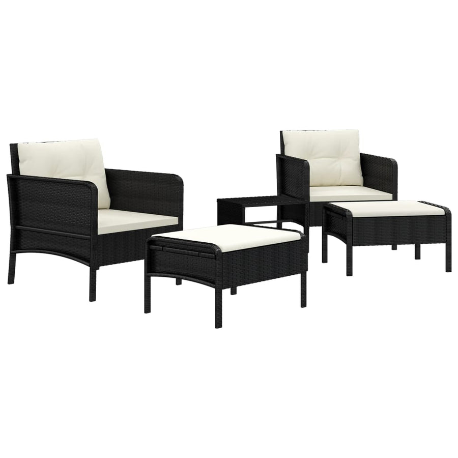5-Delige Loungeset Met Kussens Poly Rattan Zwart