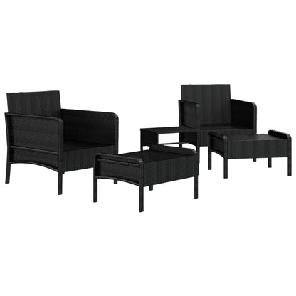5-Delige Loungeset Met Kussens Poly Rattan Zwart