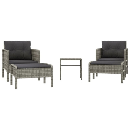5-Delige Loungeset Met Kussens Poly Rattan Grijs