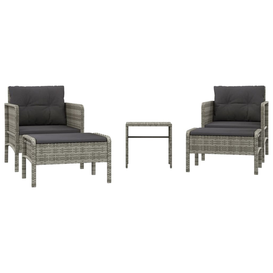 5-Delige Loungeset Met Kussens Poly Rattan Grijs