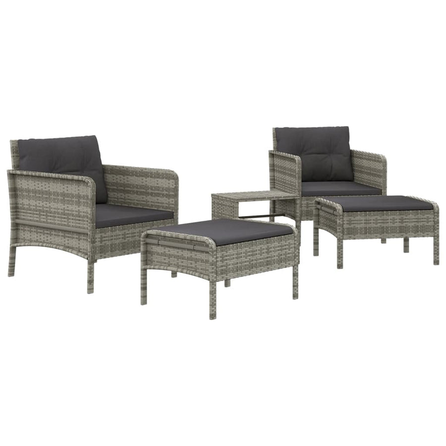 5-Delige Loungeset Met Kussens Poly Rattan Grijs