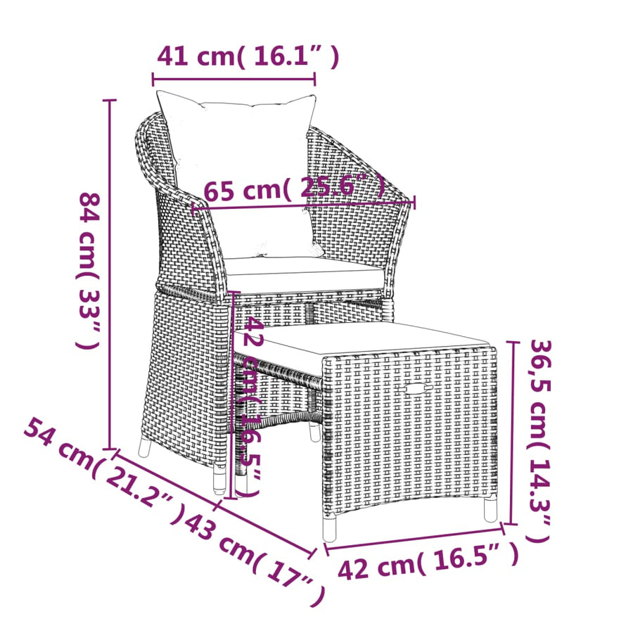 2-Delige Loungeset Met Kussens Poly Rattan Grijs