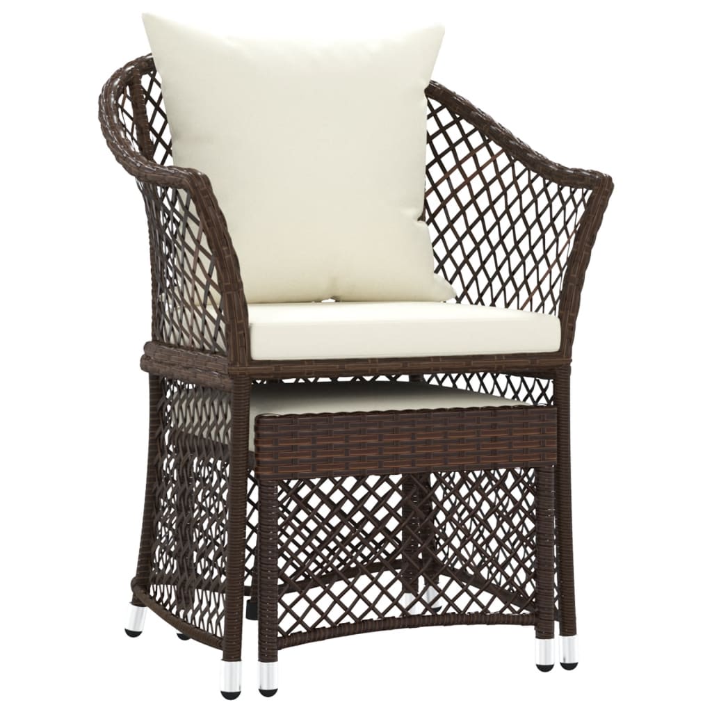 -Delige Loungeset Met Kussens Poly Rattan Bruin