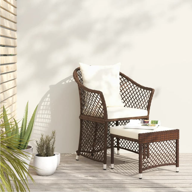 -Delige Loungeset Met Kussens Poly Rattan Bruin