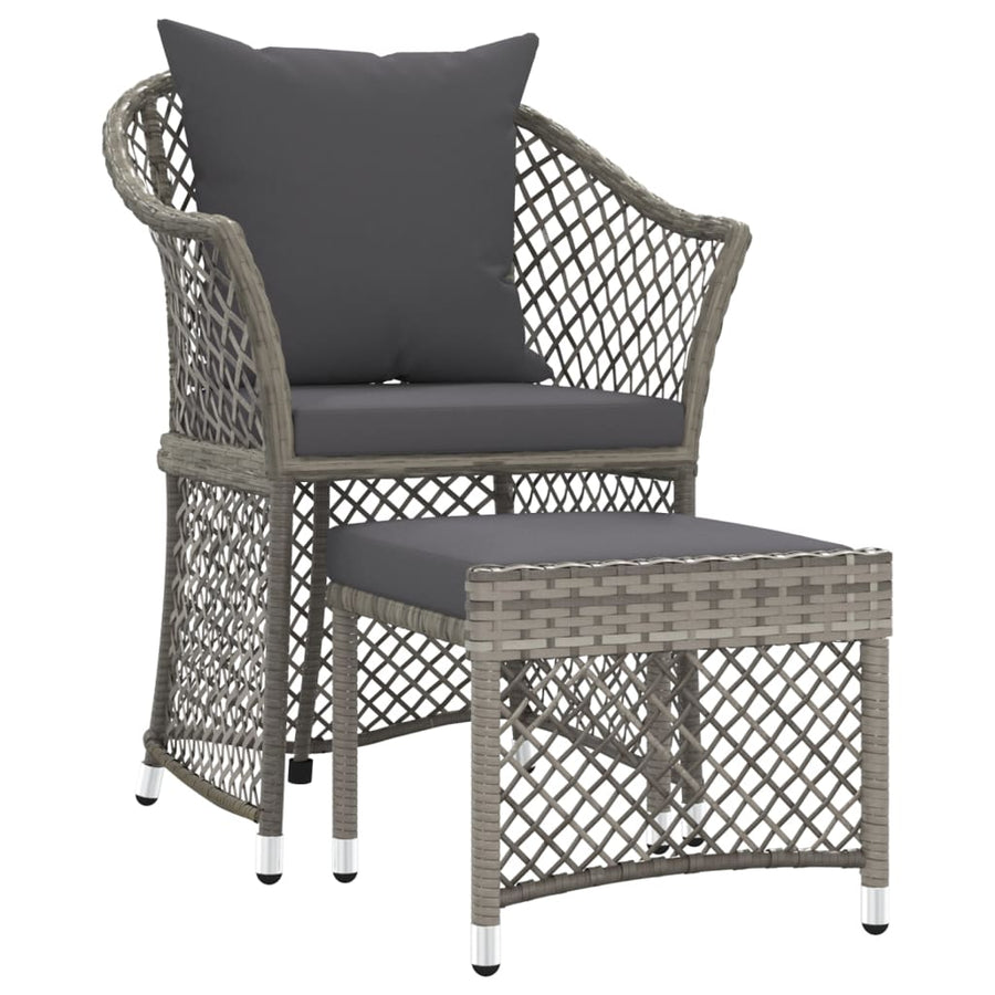 -Delige Loungeset Met Kussens Poly Rattan Grijs