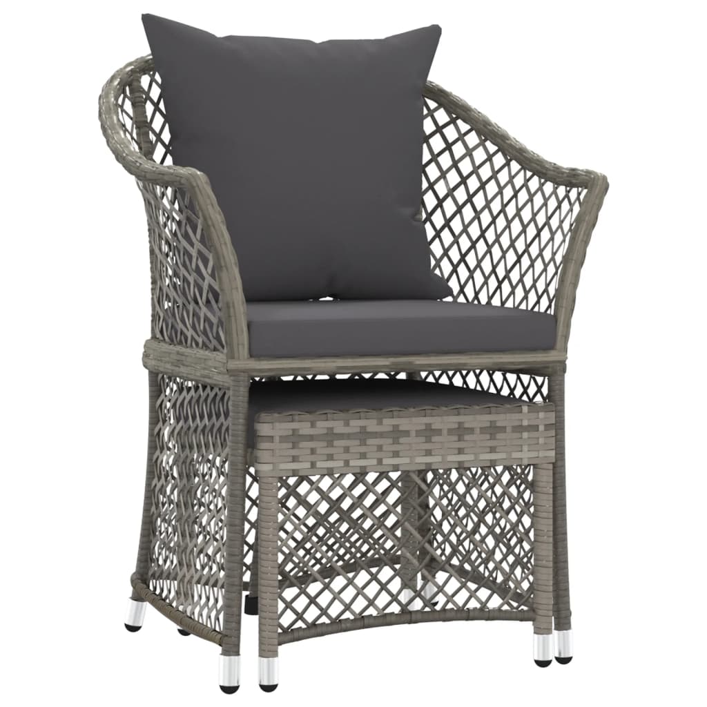 -Delige Loungeset Met Kussens Poly Rattan Grijs