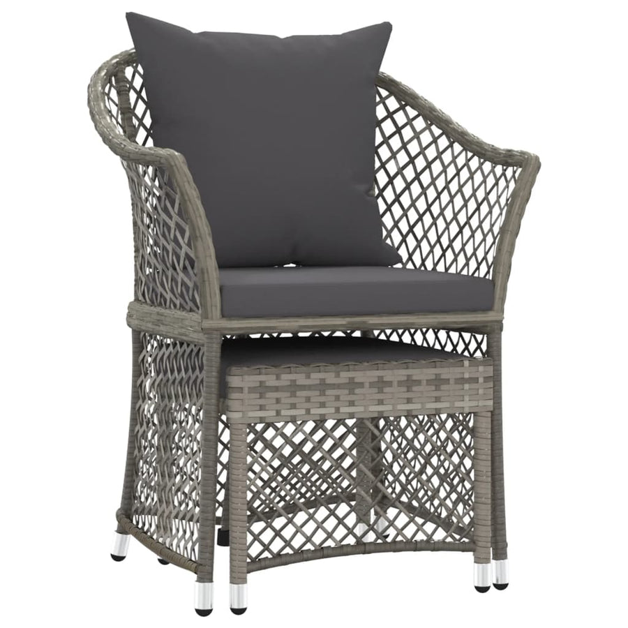 -Delige Loungeset Met Kussens Poly Rattan Grijs